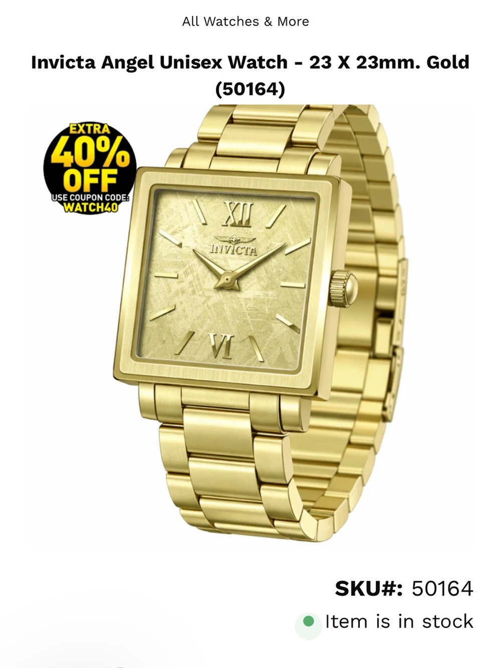 Invicta Gold-Tone Square Face Bracelet Watch